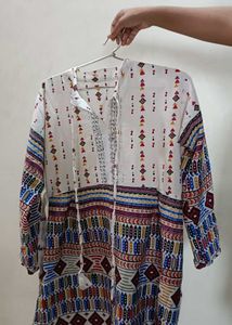 Boho Printed White Tunic Top | Sequin Detail | 3/4