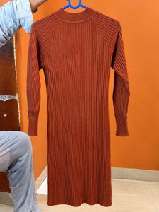 Rust Ribbed Knit Mini Dress