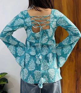 Backless Blue Floral short kurti