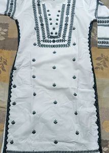 New Elegant White Kurta with Black Embroidery