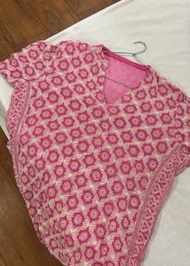 Pretty Pink & White Printed Kurta