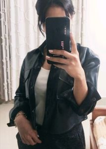 Black Leather Crop Jacket XS