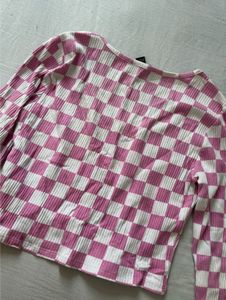 Pink &amp; White Checkered Long Sleeve Top
