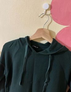Waffle Knit Cropped Hoodie