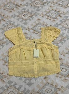 Nobody’s Child Yellow Square Neck Lace Top🌼