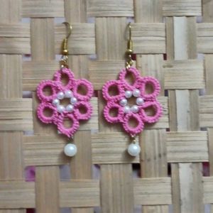 Tatting Earrings with Pearls