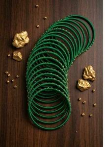 Green Silk Thread Bangles with Gold Beads set of 1