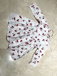 Cute Cherry Print Soft Cotton Night Dress