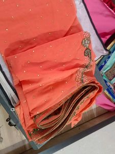 Heavy Moti Work Peacock Design Saree
