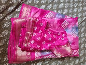 Vibrant Pink Silk Saree with Blouse