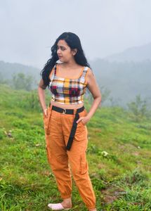 Trendy Plaid Crop Top & Cargo Pants Set