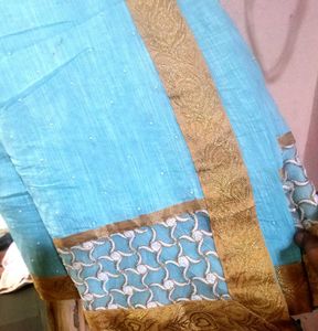 Beautiful Blue Saree with Gold Border