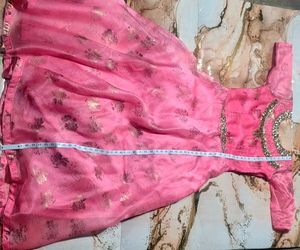 Women’s Pink Anarkali Gown with Golden Floral Prin