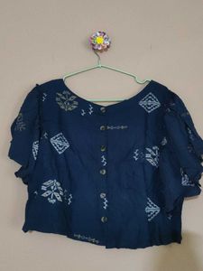 Navy Blue Ethnic Print Blouse