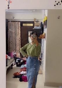 Stylish Denim Midi Skirt with Button Detail