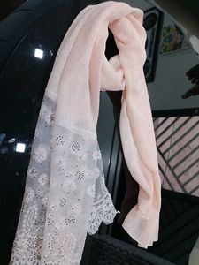 Elegant Pink Dupatta with White Lace