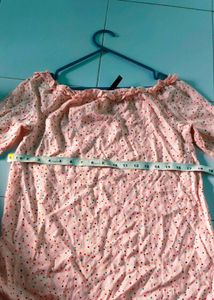 Peach Polka Dot Off-Shoulder Top with Puff Sleeves