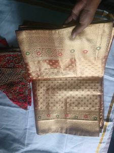 Beautiful Golden tissue saree with blouse piece