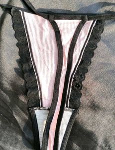 Pink G-String with Black Lace Trim