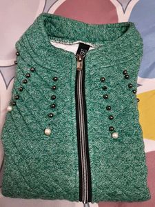 Green Textured Zip-Up Jacket