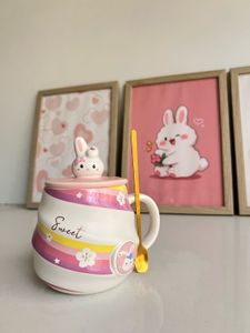 Cute Bunny Ceramic Mug with Lid & Spoon