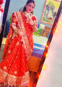 Beautiful Red Bandhani lehnga with gotta patti wor