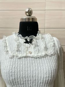 korean Pintresty Cream Textured Puff Sleeve Top