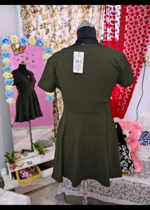 Chic Olive Green Ribbed Wrap Dress