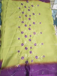 Elegant Lime Green &amp; Purple Saree