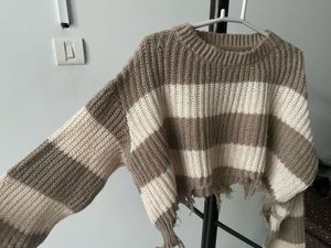 Striped Distressed Cropped Sweater