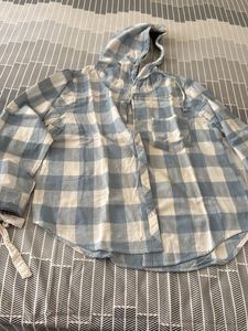Blue & White Plaid Hooded Shirt