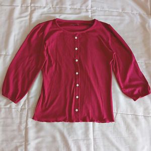Ribbed Button-Up Top