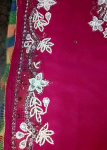 Rose Pink Georgette Saare With Sequins Work🍁✨