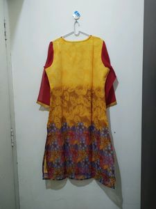 Jainish Floral Mango Print Yellow Red Kurta