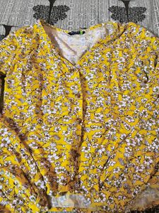 Yellow Floral Print Button-Up Top