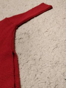 Red Asymmetric Knit Top (Poncho Style)