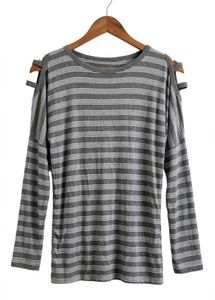 Gray Striped Cold Shoulder Top
