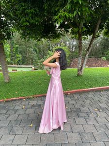 Elegant Pink Satin Maxi Dress