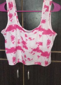 Pink &amp; White Tie-Dye Crop Top