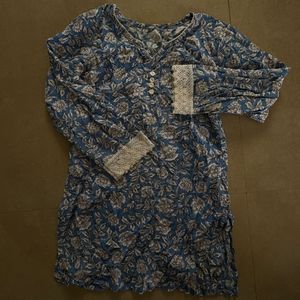 Desi Lace Aesthetic Blue Floral Print Kurta