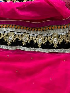cream colour embroidered  heavy border  full flared lehnga with net heavy border dupatta
