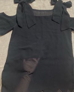 Chic Black Cold Shoulder Top with Bow Accents
