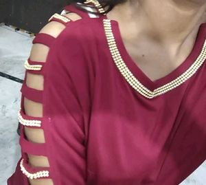 Maroon top with Embellished Neckline