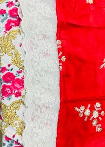 Red &amp; White Chikankari Kurta Set