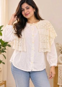 Women's Ivory Button-Front Blouse with Lace Cape