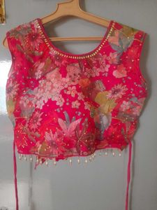 Floral Embroidered pink crop top with plazzo