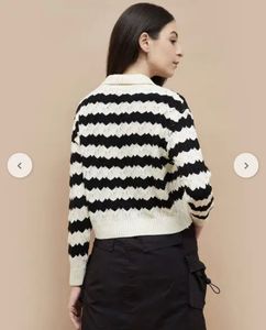 White and Black Striped Knit Crop Sweater