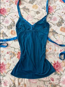 y2k teal halter neck top