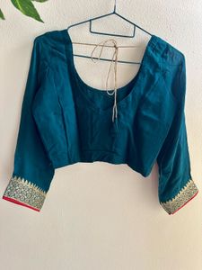 Teal Blue Bordered Saree with Gold Embroidery