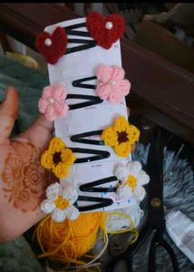 Handmade Crochet Hair Clips Set